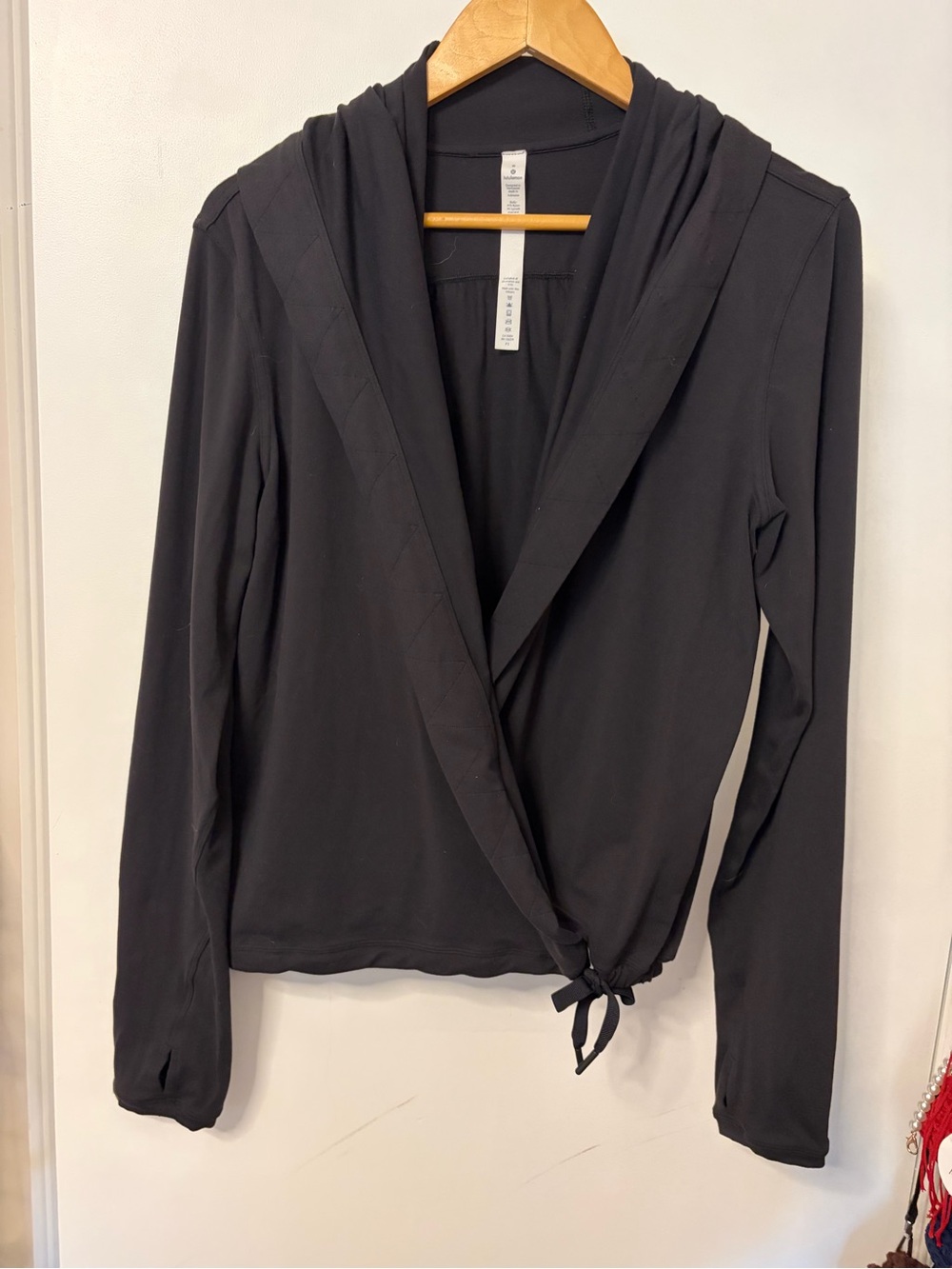 lululemon athletica Black Wrap-Style Hooded Long Sleeve Top